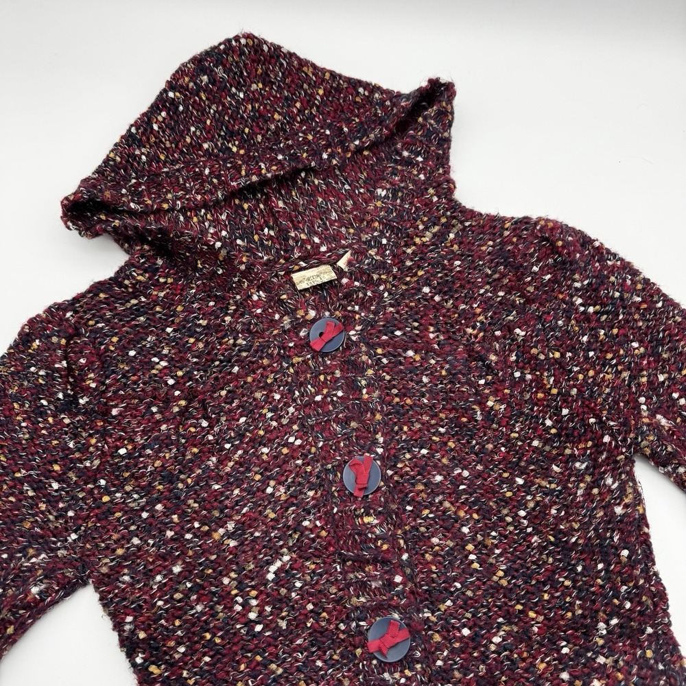 BKE Womens Sweater Large Crochet Knit Ramie Button Up Hoodie F72383 Multicolor